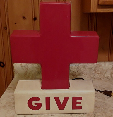 Vintage American Red Cross GIVE Blood LIGHTED SIGN Plastic Electric WORKING