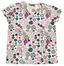 Womens Microfiber Medical Scrub Printed Tops Blue Pink Black Loop Flowers M