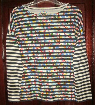 Michael De Feo For J. Crew Sz XXS Knit Top Tee Shirt Floral Striped Print Cotton