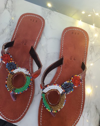 Kenyan Massai African beaded sandles/slippers 39/6uk New - Picture 8 of 11