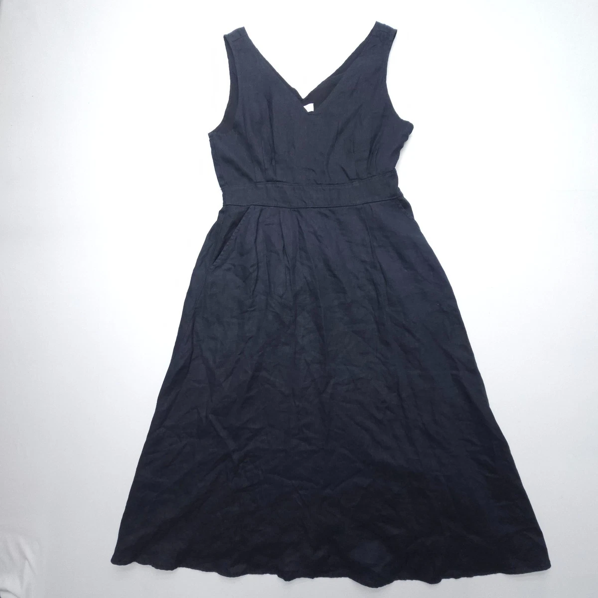 Cynthia Rowley 100% Linen Sleeveless A Line Dress Size 14 Black V Neck  Pleated | eBay
