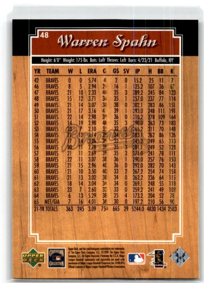 2001 Upper Deck Legends #48 Warren Spahn - Image 2 of 2