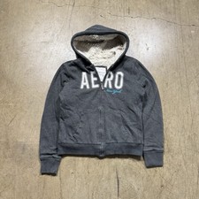 Sudadera con Capucha Aeropostale Vintage Mujer Grande Forrada de Piel Cremallera Completa Logo Bordado