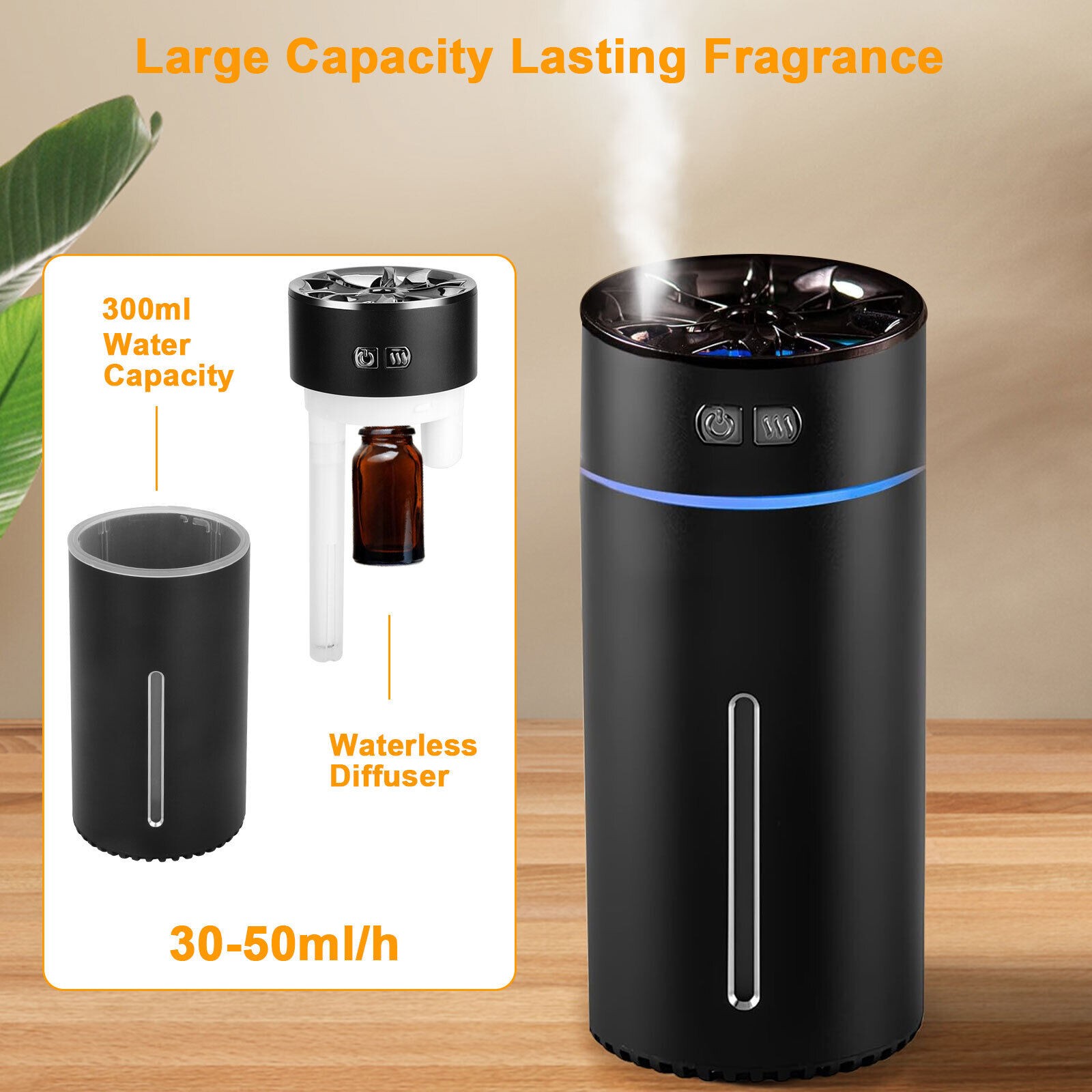 1 PC 300ml Waterless Essential Aroma Oil Diffuser Ultrasonic Car Air Humidifier;