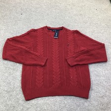 Nautica Sweater Mens Medium Red Cable Knit Crewneck Winter Pullover New Tags