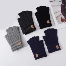 1Pair Fingerless Gloves Half Finger Gloves Winter Warm Knitted Gloves Working Ru