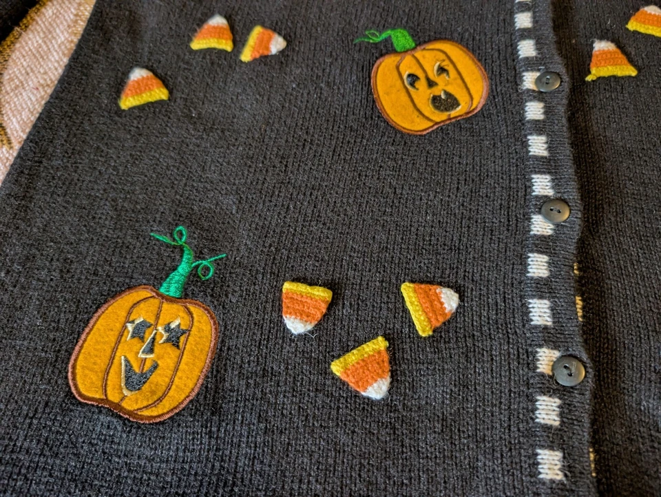 Vintage Knit Halloween Cardigan 1X Quacker Factory Pumpkin Candy Corn - Image 4 of 4