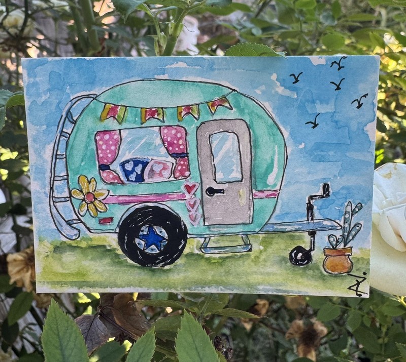 Original Handmade Signed ACEO  watercolor and Ink Camblch OOAK Tiny artwork 