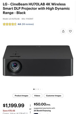 LG CineBeam HU70LAB 4K Wireless Smart DLP Home Theater Projector - Black