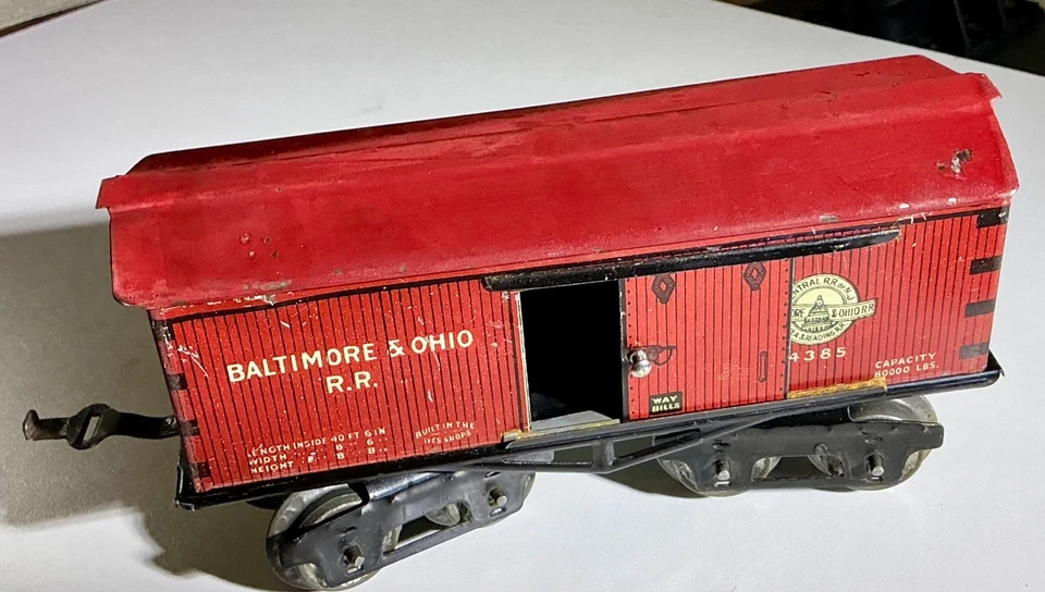 Ives 64385 Baltimore and Ohio boxcar made between 1918-25, prewar o gauge Red - Image 3 of 4