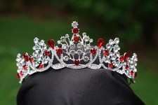 True Red Crystal Tiara Silver Bridal Crown Birthday Wedding Gift Diadem prom