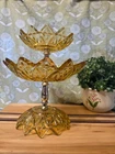 amber depression glass tiered candy dish vintage