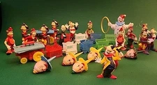 Vintage Circus Clown Figures, Heads, and Train Cupcake Toppers, Lot of 32