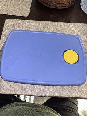 TUPPERWARE Rock n Serve Medium 6 Cup 1.4 L Rectangle Shallow Dish & Blue Lid EUC