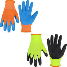 2 Pairs Kids Gardening Gripper Gloves, Foam Rubber Coated Children Toddler Ga...