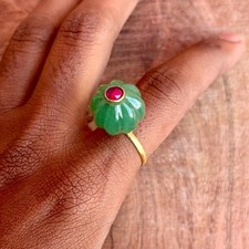 green aventurine  ruby ring : 925 Sterling Silver, Gold Plated Jewelry