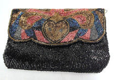 Vintage Beaded Clutch by La Regale Ltd Black Red Gold and Blue 8.5" x 5.5"