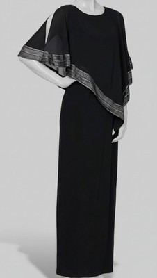 SLNY Women's Black Metallic Capelet Asymmetric Round Neck Dress Petite Size 6P