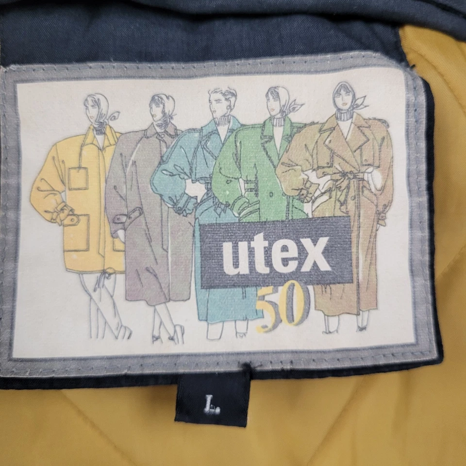 Chaqueta De Colección UTEX Negra Estampado Terciopelo Borde Con Capucha Aislada Cremallera Talla Grande L Foto 3 de 4