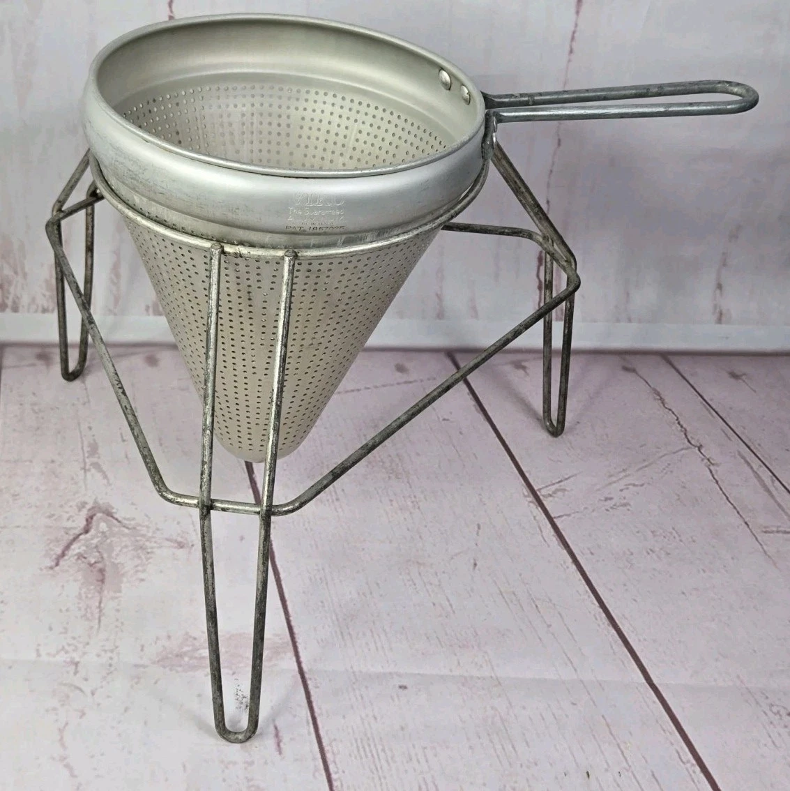 Vtg VIKO Aluminum Food Mill Cone Sieve Colander Strainer & Stand Tomatoes