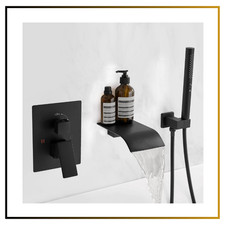 Wall Mount Bathtub Faucet with Waterfall 2-in-1 Spout Handheld Sprayer Matte