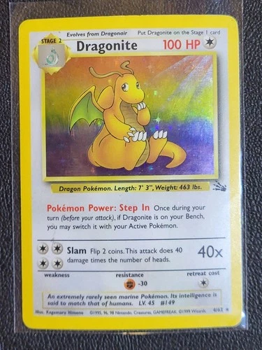 Pokemon TCG Dragonite #4 Fossil Set Holo Unlimited Colorless Good-Poor