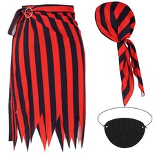 Womens Pirate Costume, Renaissance Outfit, Striped Skirt, Headscarf, Hat