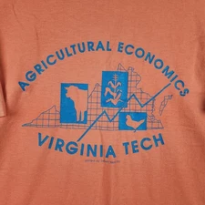 Vintage Virginia Tech Ag Econ Shirt Mens Large Coral Graphic 80s Farm Economy