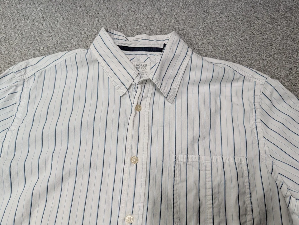 WRANGLER Jeans Men's White Striped Casual Cotton Button Shirt L - Image 3 of 4