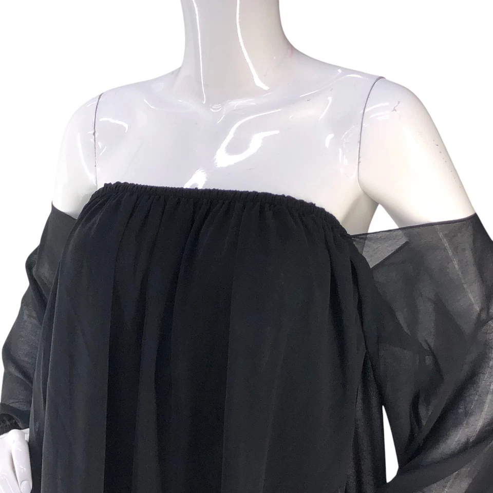 T Bags Los Angeles Mujer Talla S Vestido Gasa Fuera del Hombro Negro Hecho en EE. UU. Foto 2 de 4