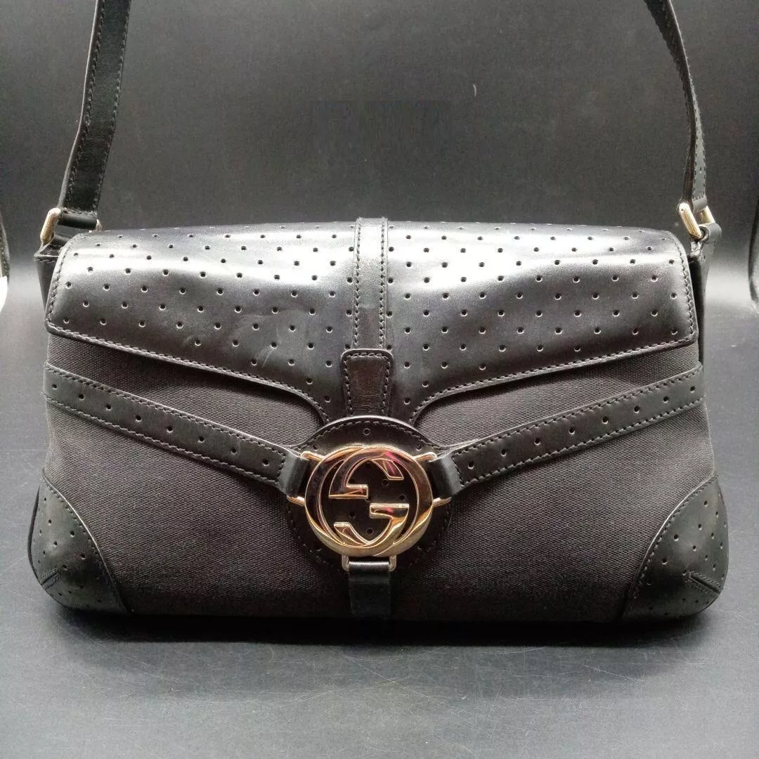Gucci Sac à Bandoulière Sac à Main GG Supreme Entrelacé Toile Cuir Noir Occasion F/S