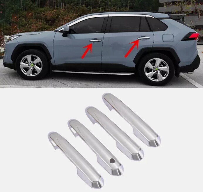 4X ABS Chrome Car door Handle Cover Trim For Toyota RAV4 2019-2024