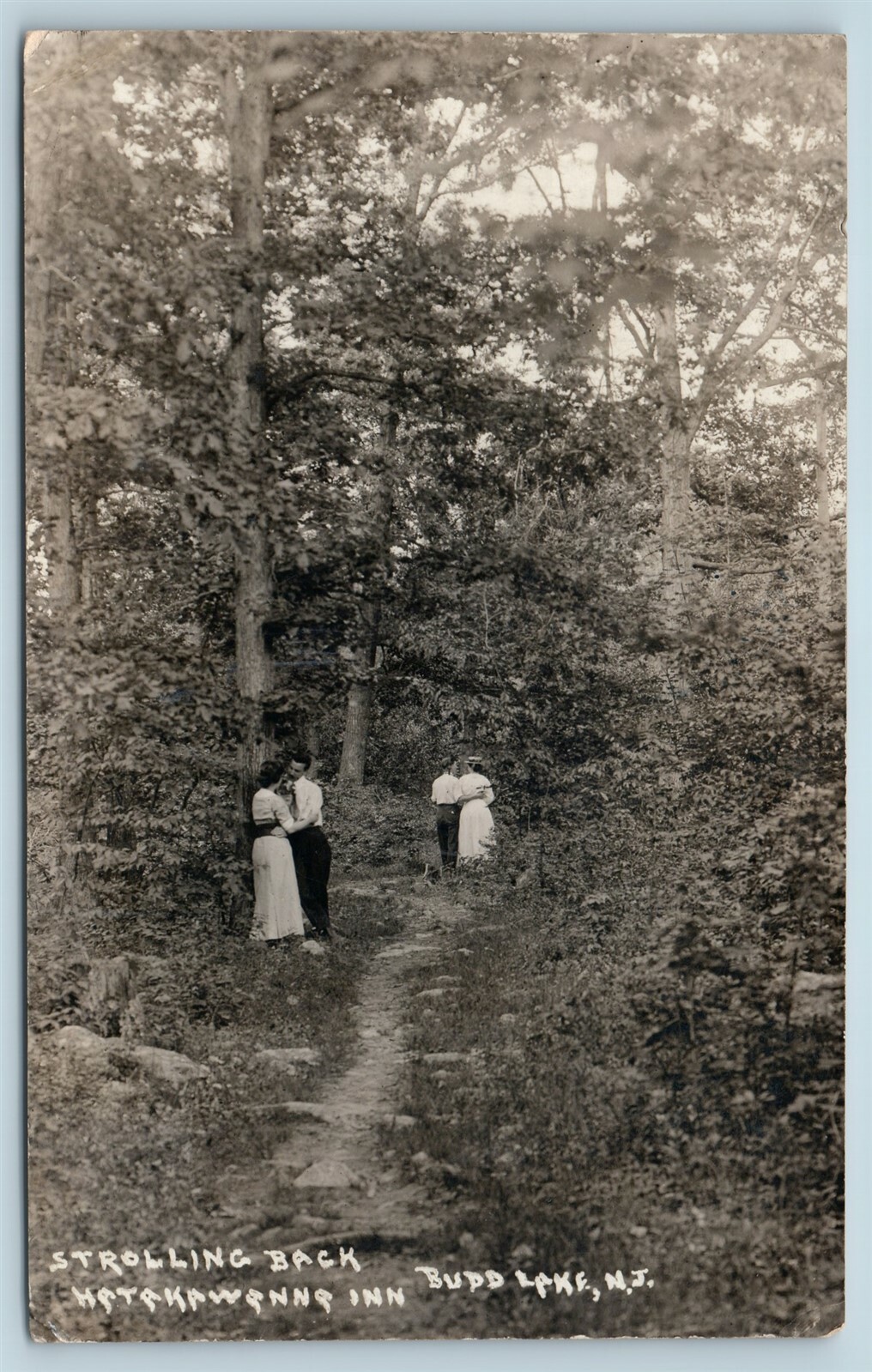 Postcard NJ Budd Lake New Jersey Couples Strolling Back Hatakawanna Inn