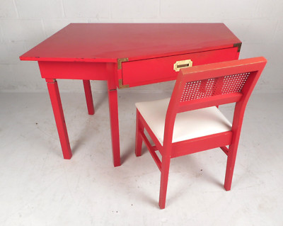 Mid-Century Modern Red Campaign Desk and Matching Chair (9465)NJ