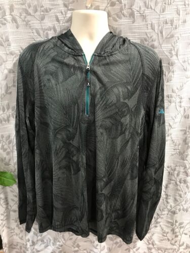 Tommy Bahama Men's Size XL Coal/Black Half Zip Forte Front Hoodie Shirt $128 NWT