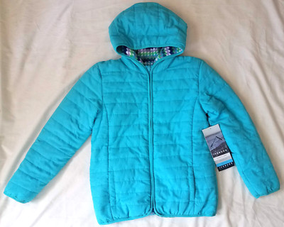 Iceberg Blue Turquoise Reversible Quilted Hooded Jacket Youth Size M 7/8 NEW