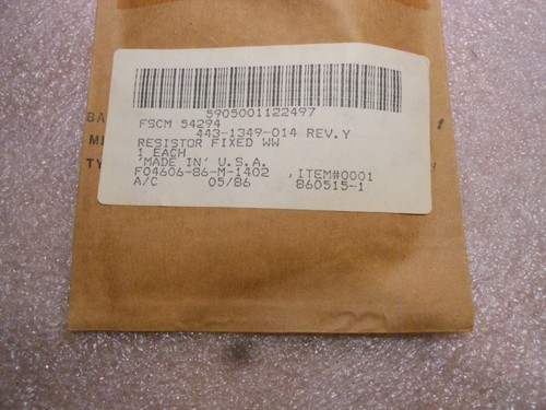 SHALLCROSS / BOEING RESISTOR PART # 443-1349-014 NSN: 5905-00-112-2497 REV Y - Picture 2 of 2