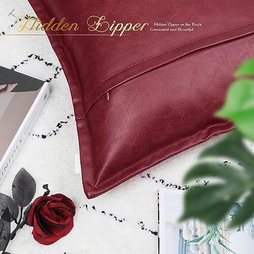 Burgundy Leather Throw Pillow 12 X 20 Inches, Faux 12" x 20" Burgundy-piping - Bild 6 von 6