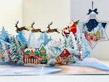 Merry Christmas Snowy Santa Village Reindeer 3D Greeting Pop Up Cards Handmade
