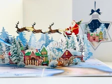Merry Christmas Snow Santa Village Reindeer Pop Greeting Card Xmas Origami Cards