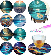 Beach Diamond Art Coasters Kit for Adults - 8 Pcs Diamond Painting Coasters Kit