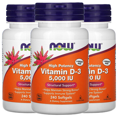 NOW Supplements, Vitamin D-3 5,000 IU, High Potency, Structural Support*, 240
