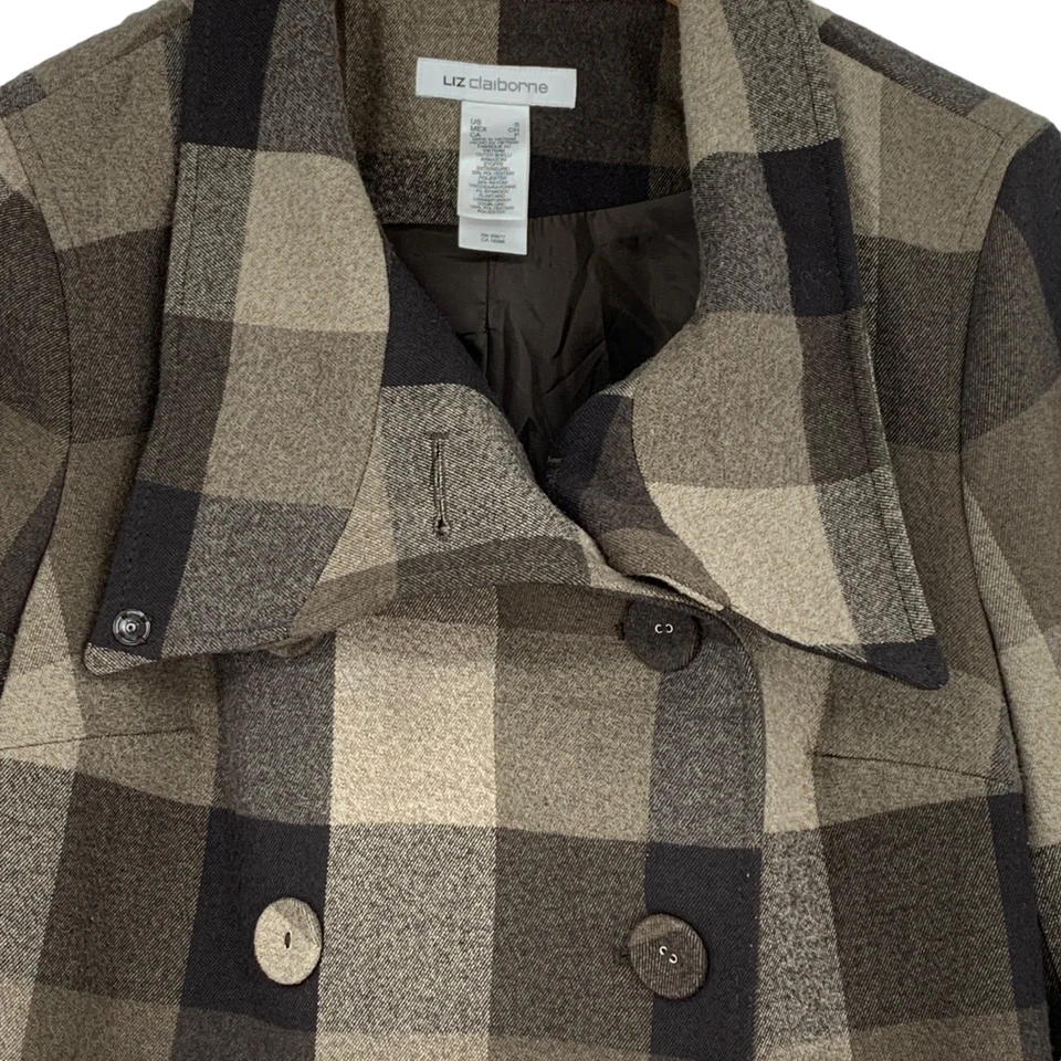 Liz Claiborne Talla Pequeña Audaz Cuadros Columpio Chaqueta Abrigo 1904 Forrado Doble Pecho Foto 2 de 4