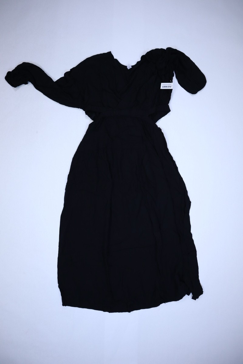 Old Navy Waist Defined Crepe Side Cutout Maxi Dress Black Long Sleeve  Womens XL | eBay