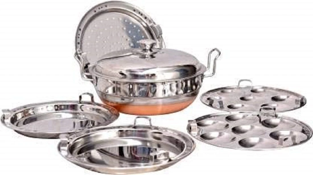 Stainless Steel Multi Kadai Steamer with Copper Bottom All-in-One Big Size