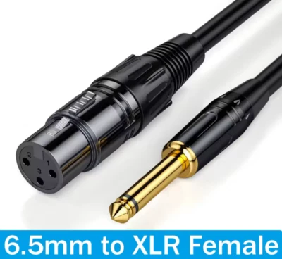 Câble XLR Femelle Vers Jack 6,5mm Mâle Mono Plaqué Or - 5 Mètres - Noir - Photo 1/4