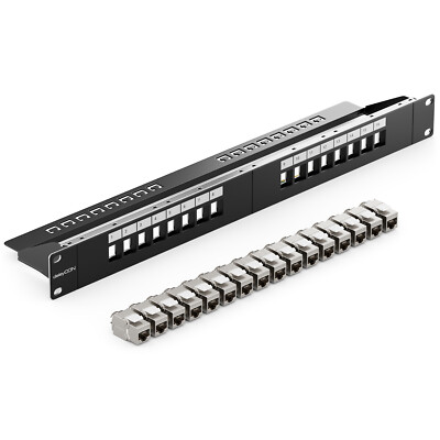 Patchpanel 16 Port CAT7 Patchfeld 1 HE 19'' Zoll + 16x CAT 7 Keystone Jack Module