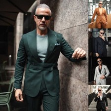 Men's Suit Regular Fit Peak Lapel Formal Business Wedding Party Occasion 2 Pcs