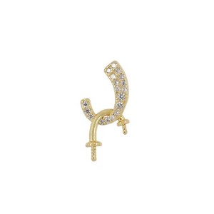 Authentic Gold Plated Sterling Silver CZ Pendant Bail Glue In Pin Pearl Holder #99266