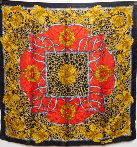 Foulard 100% Soie Pure Vintage Enrico Vivalli - 88x88 Cm - Motif Années 80 Multicolore